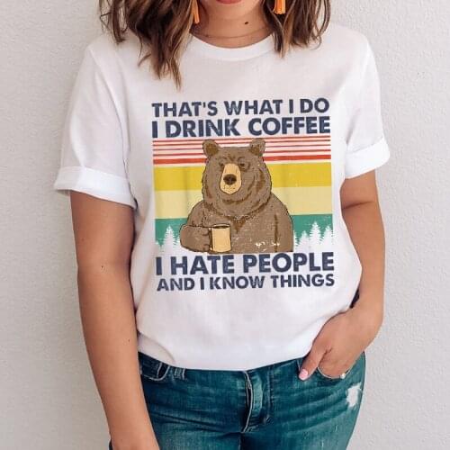 Women Graphic Cute Bear Animal Funny Printing Short Sleeve Cartoon Lady Clothes Tops Clothing Tees Print Female Tshirt T-Shirt