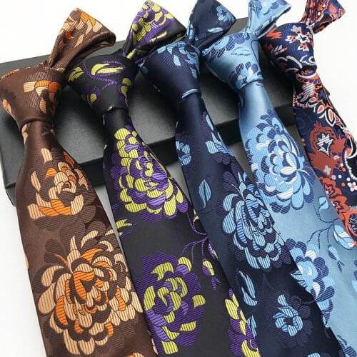 Male Fashion Business Classics Flower 8cm Ties for Men Jacquard Wedding Necktie Corbatas Hombre Gentlemen Accessories