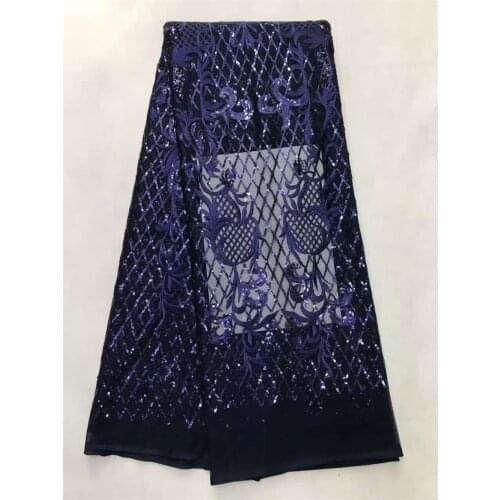 Good quality deep blue African lace fabric sequins french tulle lace fabric 2017 latest arrival hot sale 5 yards for dress