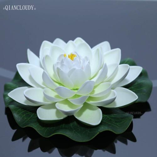 Artificial White Fake Lotus Lily leaf flowers Water POOL Floating pond flowers wedding decoration Garden 17CM B12