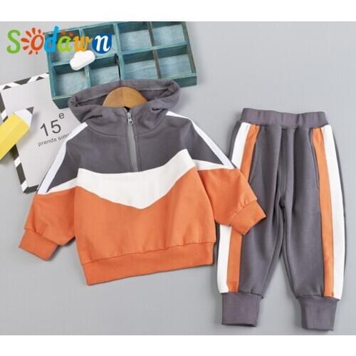 Sodawn Boy Clothing Sets 2020 Autumn Hooded Long-Sleeved Sweater Stitching Zipper Pullover+Trousers 2pcs Toddler Clothes