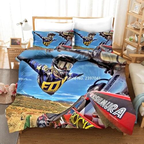 Fashion 3D Printed Home Woven Cross-country Motorcycle 2-3 Piece Bedding Set Quilt Cover and Pillow Cover Bedroom Decoration