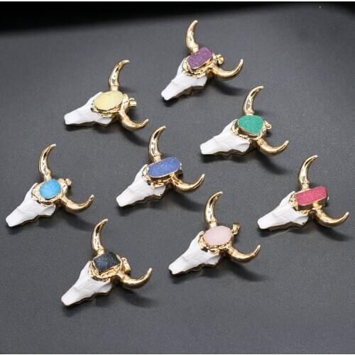 Natural Stone Pendant Cow Head shape Exquisite Charm for Jewelry Making DIY Necklace Earrings Accessories Handiwork Craft