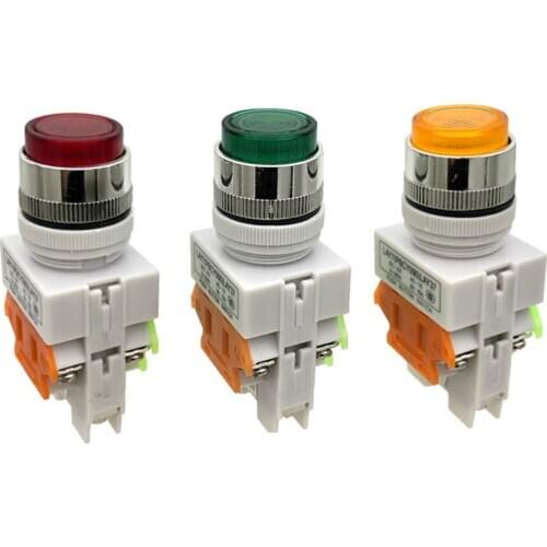 LAY37-11D 22mm Automatic Reset Button Switch with LED Lamp AC/DC 12V 24V 36V 48V 110V 220V 380V Red Green Blue White Yellow