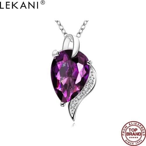 LEKANI Water Drop Pendant Necklaces For Women Purple Luxurious Big 5A Clear Cubic Zirconia Necklace Anniversary Fashion Jewelry