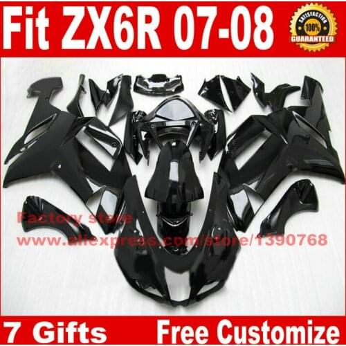 Hot fairings for Kawasaki ZX6R fairing kits 2007 2008 all glossy black plastic bodywork parts ZX-6R 07 08 Ninja 636 CS20