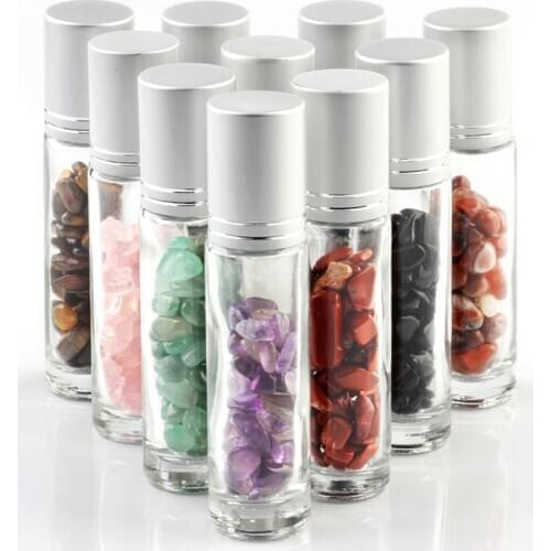 1pc Refillable Liquids Glass Essential Oil Perfume Bottles Natural Stone Roller Ball Irrgular Crystal Chips For Reiki Healing