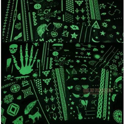 4pcs/lot Fashion Glow Tattoos Darkness Star skull Flash Temporary Tatoo Sticker Sheets fluorescent Luminous shiny glitter tattoo