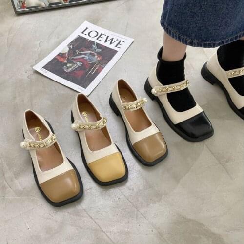 Baotou Xiaoxiangfeng Fashion Womens Shoes Fall 2021 New Retro Round Toe Pearl Flats Women Shoes