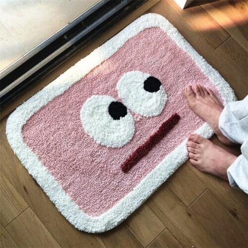 Cartoon Expression Plush Door Entrance Bathmat Bathroom Toilet Non-Slip Floor Flocking Mat High Water Absorption Home Carpet