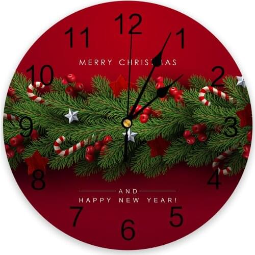 Christmas Tree Pine Needles Candy Bow Wall Clock Modern Design Round Wall Watch for Home Decortaion Bedroom Silent Clocks