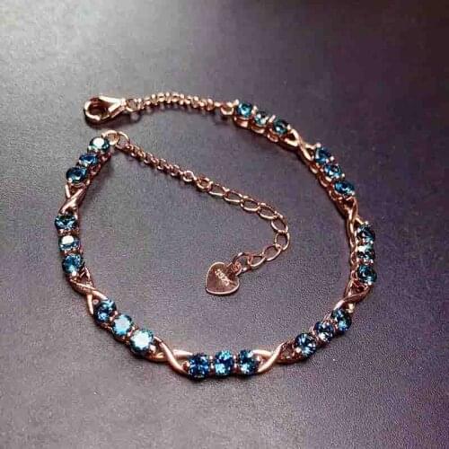 Natural London Topaz Chain Bracelets for Women S925 Sliver Real Blue Gemstones Fine Jewelry Gifts Top Quality 3*3MM Party