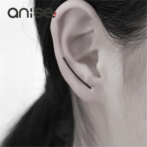 Anise New Minimalist Black U Shape Double Sides Stud Earrings for Women Gold Metal Wires Clip Ear Earring Fashion Bijoux Jewelry