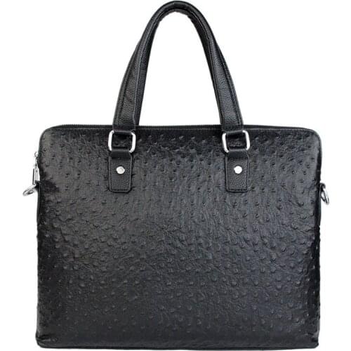 Ostrich pattern briefcase Handbag Genuine Leather Mens Business Briefcase Top Quality Layer Cowhide One-shoulder Messenger Bag