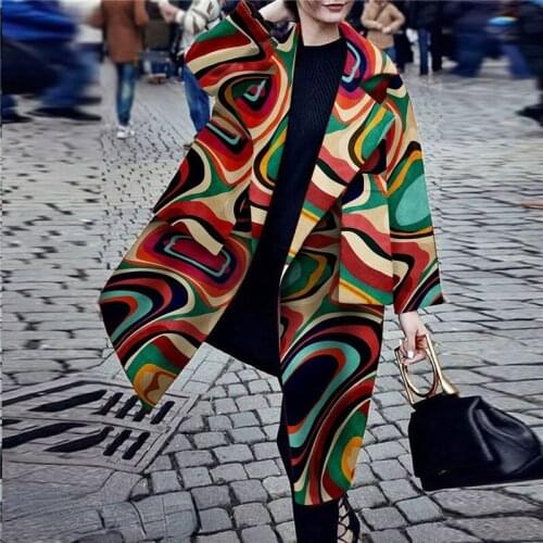Oversize Elegant Streetwear Colorful Print Coat 2021 Fashion Women Winter Loose Designer Coat