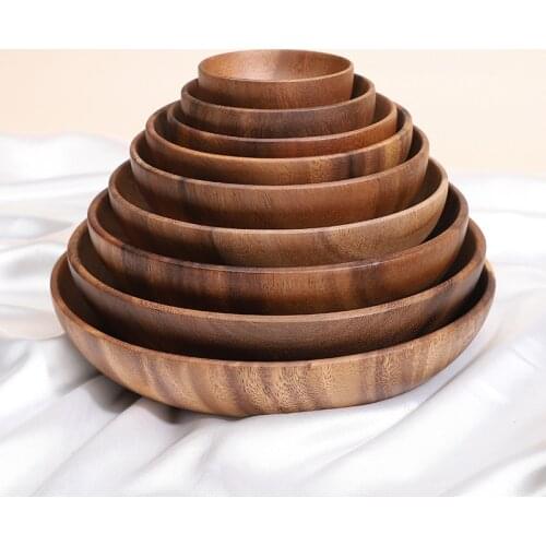Food container Acacia wooden bowl wooden tableware household and fruit plate salad bowl whole wooden soup bowl Wooden plate