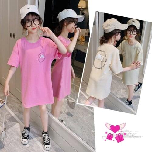 Girl Dresses Cute Angel Wings Bow Knee-length Kids Clothes Teens 4 To 12 Years Princess Casual Straight Pink Beige Dress