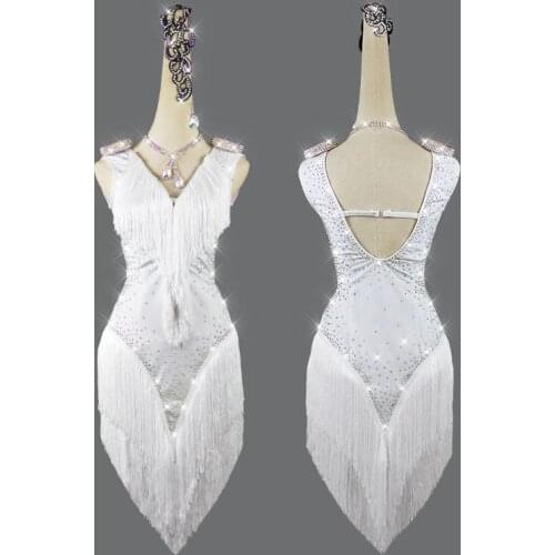 Professional customization Latin Dance Dress Women white Tassels Ballroom Salsa Dress Ballroom Tango Professional Dance Costume