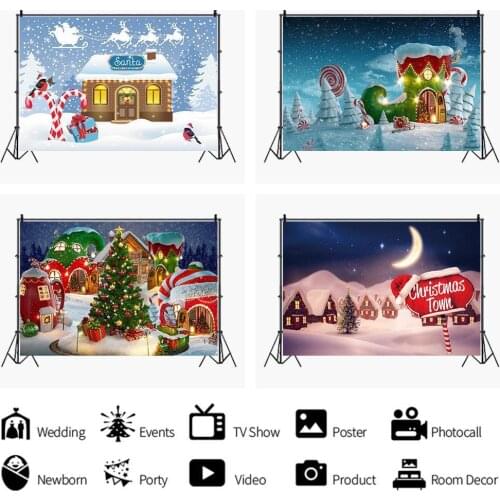 Romantic Snow Scene Christmas Candy House Backdrop Festival Party Kid Room Decoration Photography Studio Photo Custom Background