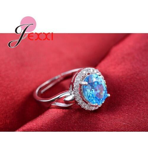 Luxury Fashion 925 Sterling Silver Wedding Rings Accessories Blue Cubic Zirconia Proposal Finger Ring For Women Engagement