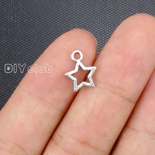 200pcs-Antique Tibetan Silver 2 Sided Mini Star Charms Pendant 12x10mm