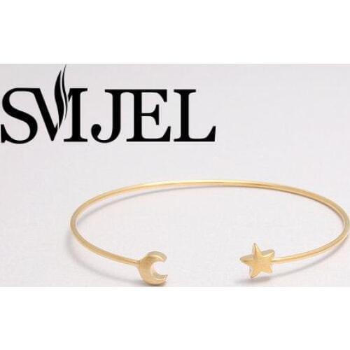 SMJEL New Fashion Open Star with Moon Bracelet Bangles for Women Minimalist Cuff Bangle Girl Gifts G035