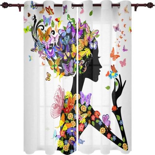 Modern Curtains Butterfly Girl Hair Color Baby Room Bedroom Creative Curtains Kitchen Living Room Terrace Valance Curtains
