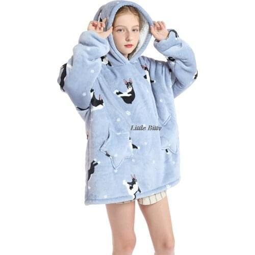 Animal Cartoon Boys and Girls Fox Hoodies Super Warm Sherpa TV Blankets with Sleeve and Pockets Oversized Warm Hoodie Blanket