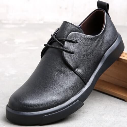 Vintage Mens Business Casual Leather Shoes Breathable Men Handmade Stitching Mens Soft Bottom Low-Top Dad Shoes M7321