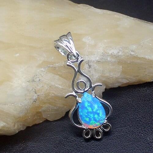 Gemstonefactory Jewelry Big Promotion 925 Silver Mystical Unique Blue Opal Perfect Women Ladies Gifts Necklace Pendant 1193