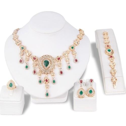 Sakura Love African Jewelry Set Fashion Bridal Exaggerated Necklace Ring Gold Charm Female Bracelet Gold Earrings Wedding