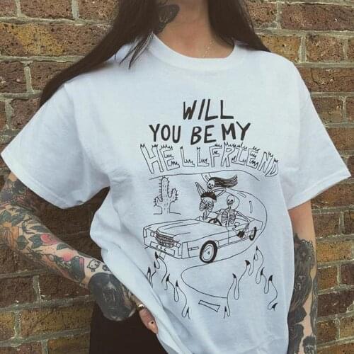 Will You Be My Hell Friend Print Women T Shirts Short Sleeve Summer Female Tees Graphic Top Gothic Grunge Tumblr Camisetas Mujer