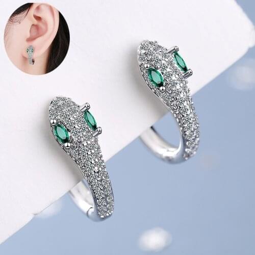 Womens Fashion Cassiopeia Snake Hoop Earrings Micro Crystal CZ Stone Round Circle Geometric Earring Huggies Punk Trendy Jewelry