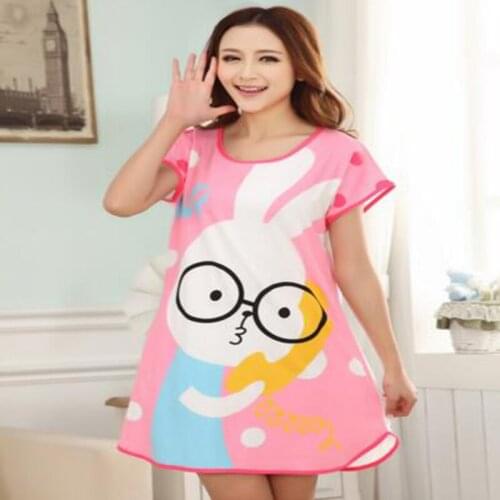 Lovely Animals Cartoon Womens Polka Dot Short Sleeve Nightgown Sleepwear Nightdress Women Lady Soft Clothing Kawaii