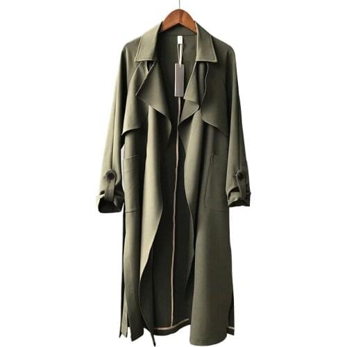AECU Korean Style Loose Oversized X-Long Womens Trench Open Stitch Coat Women Thick Chiffon Side Split Coat Windbreaker Outwear