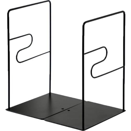 1 Pair Iron Bookends Book Stand Support Desktop Office Magazine Organizer Non Slip Rack Shelf Holder Decorative