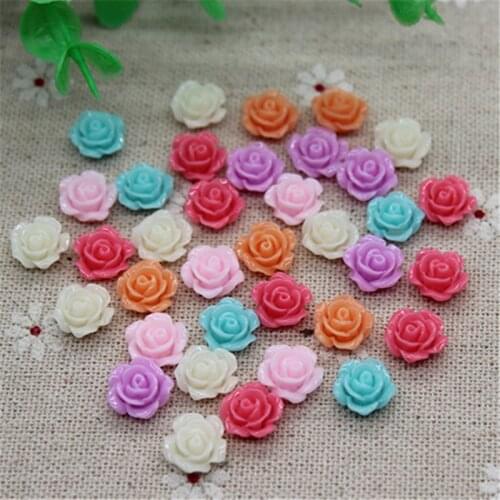 100pcs 10mm Mix Colors Resin Rose Flower FlatBack Cabochon DIY Jewelry/Phone Decoration