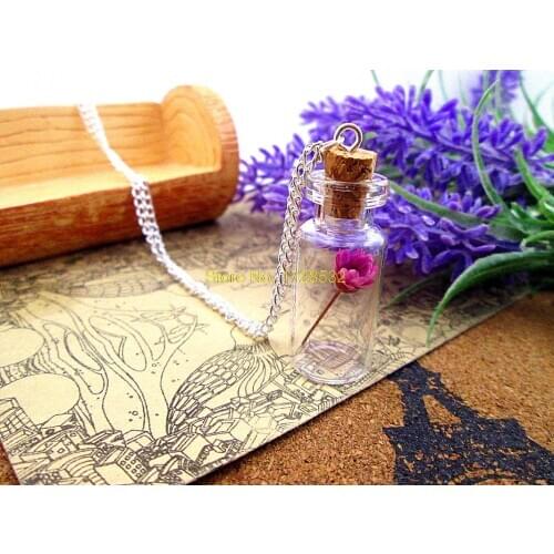 12pcs/lot Fashion dry flower necklace beautiful dry flower in 2mml bottle there are five colors Charm Pendant necklace