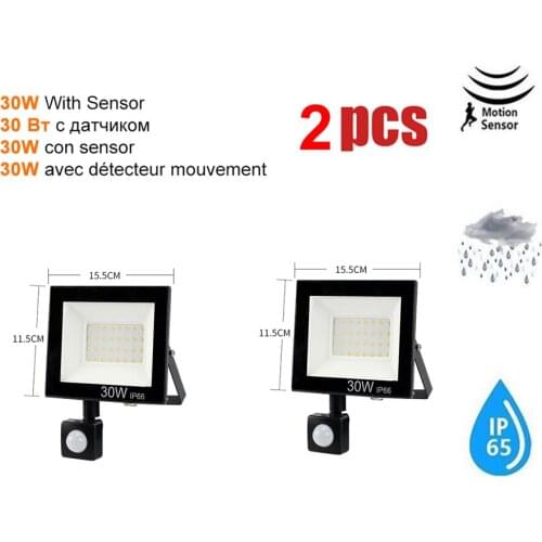 2 pcs 220V 10-100W LED FloodLight Spotlight Exterior Street wall reflector LED Motion Sensor Light Garden Decoration Fence Stair