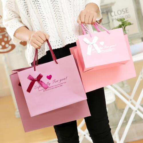 25*20*8cm purple/pink Paper bag Festival gift bags with handles Shopping Clothing Cosmetic bags Christmas Party Gift bag 10pcs