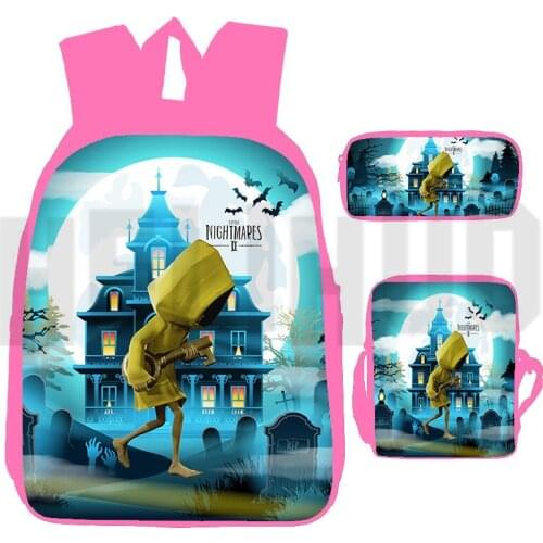 Back To School 3 Pcs/Set Anime Pink Little Nightmares 2 Backpacks for School Teenagers Girls 3D Print Schoolbags Laptop Book Bag