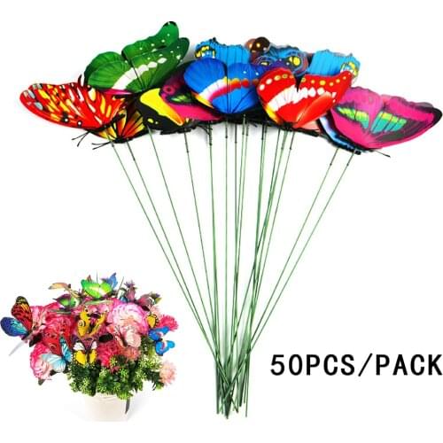 50Pcs/Pack Garden Butterfly Stakes, Waterproof Colourful Garden 3D Butterflies Ornament for Outdoor Indoor Yard Patio Home Decor