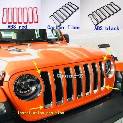 For Jeep Wrangler JL 2018 2019 2020 2021 Body Cover Protection Detector ABS Chrome Trim Racing Grid Grill Grille Molding 7pcs
