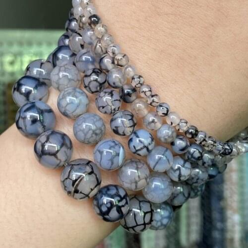 Black Stripe Cracked Natural Agates Stone Beads For Jewelry Making Round Loose Spacer Beads Diy Bracelet Necklace 4 6 8 10 12mm