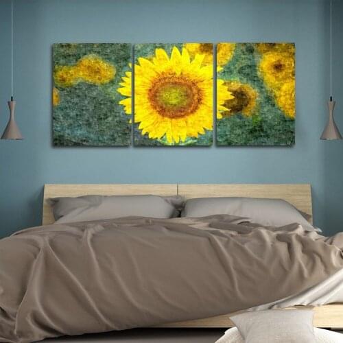 Decorative Canvas Painting 3 Panel Graffiti Blooming Sunflowers Posters And Prints Wall Art Pictures For Garden Home Living Room