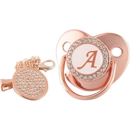 Newborn Baby Pacifier Clips Chain Rose Gold Bling Silicone Infant Pacifier Holder Baby Soother Nipple Dummy Baby Shower Gifts