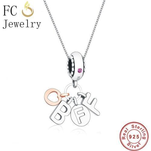 FC Jewelry 925 Sterling Silver Rose Gold BFF Best Friend Forever Pendant Statement Necklaces Women Chain Choker Handmade Trinket