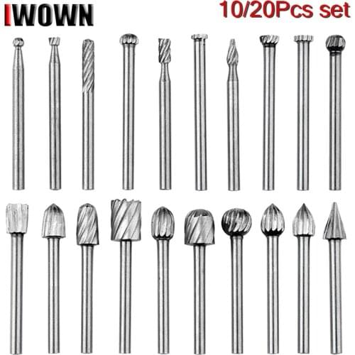 10/20 Pcs HSS Routing Router Bits Burr Rotary Tools Rotary Carving Knife Milling Cutter DIY Engraving Wood Working for Dremel