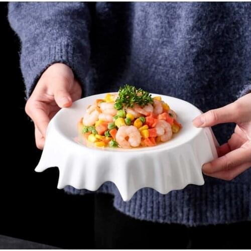 Gaodian European Style White Irregular Plate Hotel Dessert Plate Cake Tray Creative Personality Household Dish Flat Plate