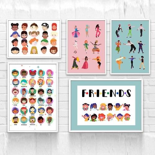 Kids Positive Emotions Art Prints Feelings Poster Friend Quotes Canvas Painting Wall Multicultural Art Pictures Classroom Decor